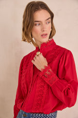 DALILA RED EMBROIDERED COTTON BLOUSE