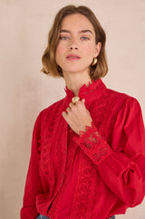 DALILA RED EMBROIDERED COTTON BLOUSE