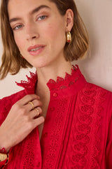 DALILA RED EMBROIDERED COTTON BLOUSE