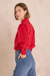 DALILA RED EMBROIDERED COTTON BLOUSE