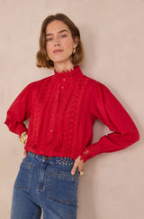 DALILA RED EMBROIDERED COTTON BLOUSE