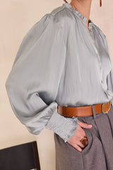 DEESSE CELADON PUFF SLEEVES SATIN BLOUSE