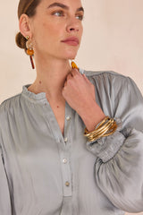 DEESSE CELADON PUFF SLEEVES SATIN BLOUSE