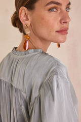 DEESSE CELADON PUFF SLEEVES SATIN BLOUSE