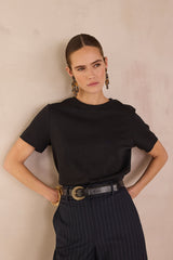 LENI BLACK COTTON T-SHIRT
