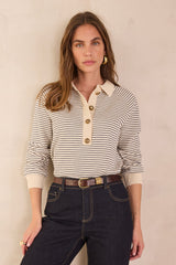 LIVIO STRIPED POLO COLLAR COTTON SWEATSHIRT