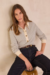 LIVIO STRIPED POLO COLLAR COTTON SWEATSHIRT