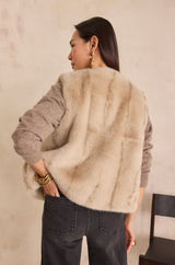 BROOKLYN LIGHT TAUPE FAUX FUR SLEEVELESS JACKET