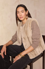 BROOKLYN LIGHT TAUPE FAUX FUR SLEEVELESS JACKET