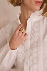 DIAMOND WHITE FLORAL EMBROIDERY COTTON BLOUSE