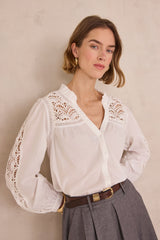 DAISY ECRU FLORAL EMBROIDERY COTTON BLOUSE