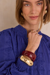 DELICE ROYAL BLUE FLORAL EMBROIDERY COTTON BLOUSE