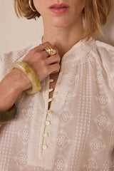 DELICE CREAM FLORAL EMBROIDERY COTTON BLOUSE