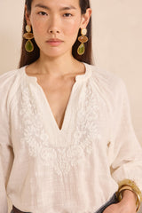DELICATE CREAM FLORAL EMBROIDERY BLOUSE