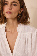 DILA ECRU FLORAL EMBROIDERY BLOUSE