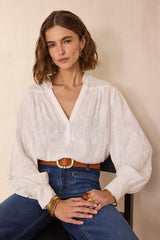 DILA ECRU FLORAL EMBROIDERY BLOUSE