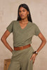 PRETTY LEAF SHORT-SLEEVED COTTON SWEATER