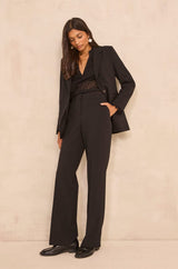DANIELA BLACK V-NECK EMBROIDERED COTTON BLOUSE