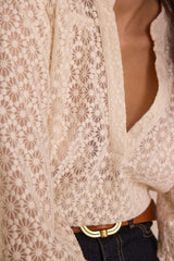 DANIELA CREAM V-NECK EMBROIDERED COTTON BLOUSE