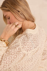 DANIELA CREAM V-NECK EMBROIDERED COTTON BLOUSE