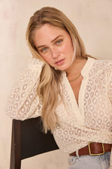 DANIELA CREAM V-NECK EMBROIDERED COTTON BLOUSE