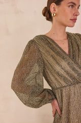 BRIGHT GOLD LONG WRAP DRESS