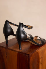 VERA BLACK HEELED LEATHER SANDALS