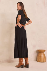 OMBRE BLACK PLEATED KNIT SKIRT