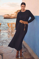 OMBRE BLACK PLEATED KNIT SKIRT