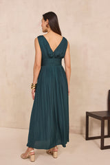 BOREAL SPRUCE GREEN PLEATED STRAIGHT DRESS