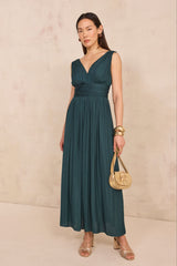 BOREAL SPRUCE GREEN PLEATED STRAIGHT DRESS