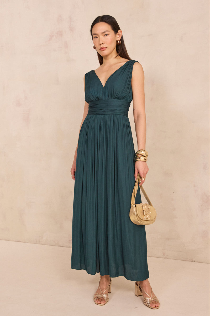BOREAL SPRUCE GREEN PLEATED STRAIGHT DRESS – Maison 123 Lebanon