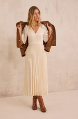 BILLIE CREAM PLEATED LONG DRESS