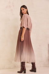 ODESSA ROSEWOOD PLEATED MIDI SKIRT