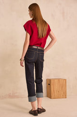 DELIA DARK RINSE TURN-UP CROPPED JEANS