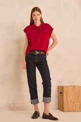 DELIA DARK RINSE TURN-UP CROPPED JEANS