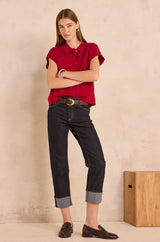 DELIA DARK RINSE TURN-UP CROPPED JEANS