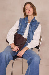 VANESSA SLEEVELESS BRAIDED DENIM JACKET