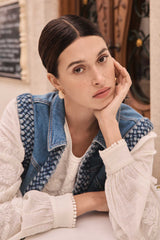 VANESSA SLEEVELESS BRAIDED DENIM JACKET