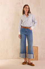 RUBY STONE USED TURN-UP CROPPED JEANS