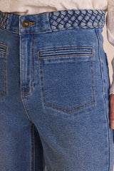 ROSA BRAIDED WAIST WIDE-LEG JEANS