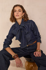 DARIA PUSSY BOW DENIM BLOUSE