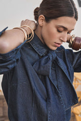 DARIA PUSSY BOW DENIM BLOUSE