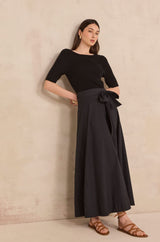 ORELIE COTTON TIE-WAIST TRAPEZE SKIRT