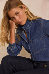 DENISE RUFFLED COLLAR DENIM BLOUSE