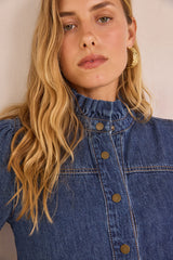 BLAKE RUFFLED COLLAR DENIM SHIRT DRESS