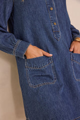 BLAKE RUFFLED COLLAR DENIM SHIRT DRESS