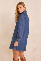 BLAKE RUFFLED COLLAR DENIM SHIRT DRESS
