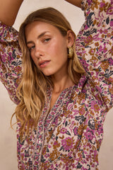 PRUNE FLORAL PRINT COTTON BLOUSE