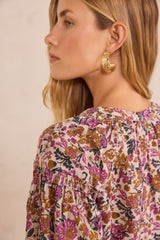 PRUNE FLORAL PRINT COTTON BLOUSE